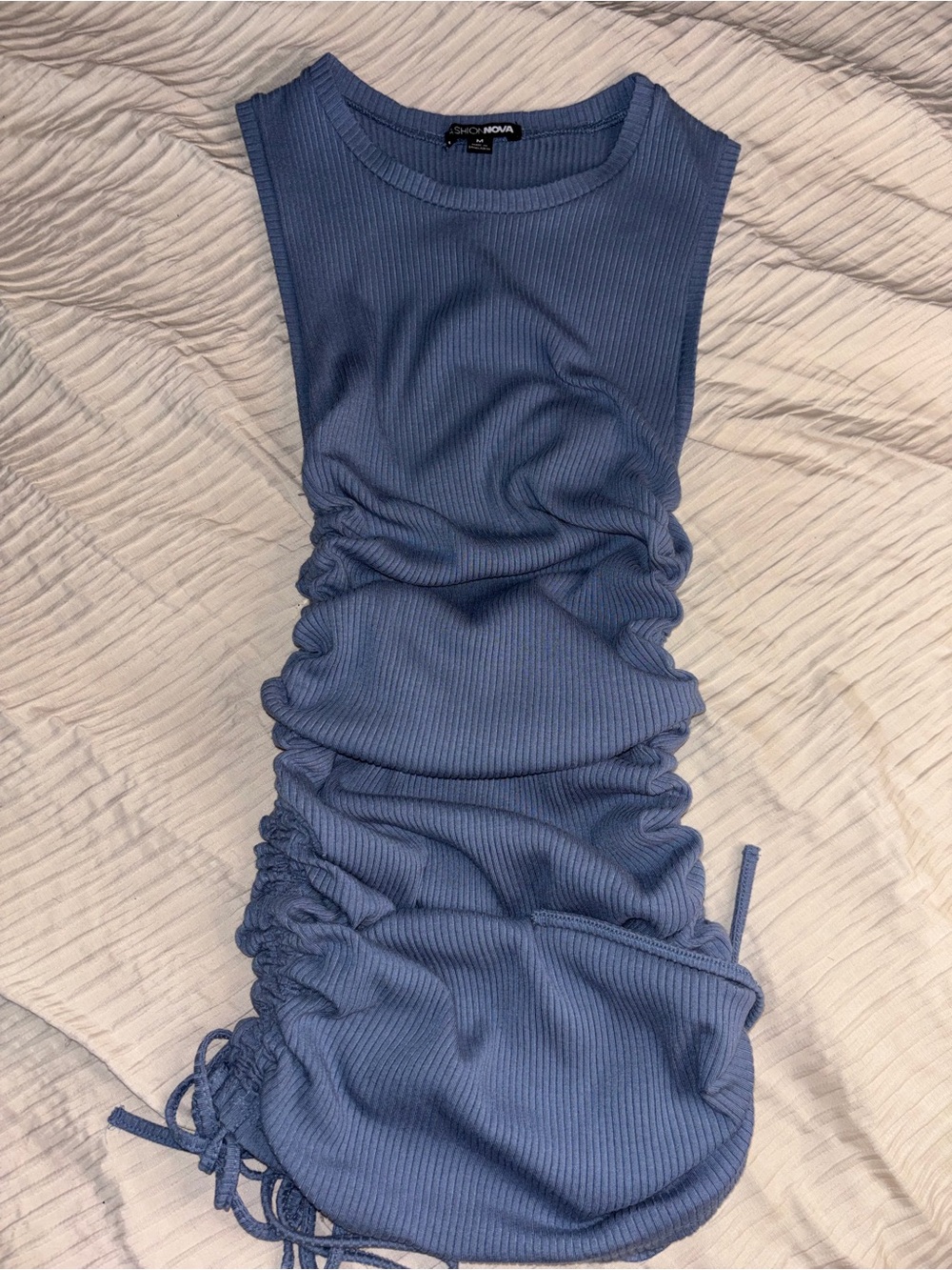 Fashion Nova Slate Blue Ruched Ribbed Tank Dress